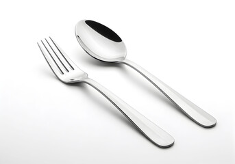 Stainless Steel Fork and Spoon Set on White Background
