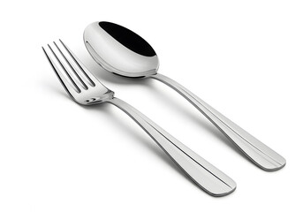 Stainless Steel Fork and Spoon Set on White Background