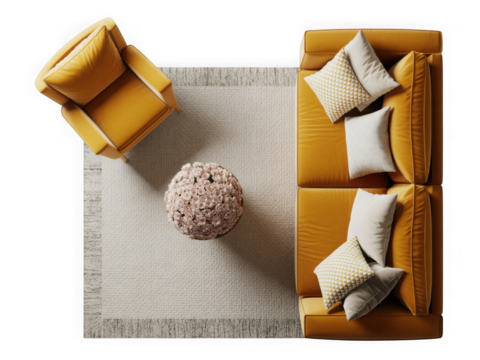 Top view yellow sofa and armchair on white background - Powered by Adobe