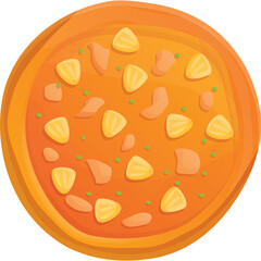 Top View of a Delicious Pineapple And Chicken Pizza With Orange Crust On A Transparent Background