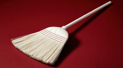 Clean and Simple Broom on a Red Background Ideal for Cleaning and Home Maintenance Concepts and Decorative Uses