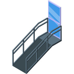 Isometric Wheelchair Ramp Leading To A Glass Door With Metal Handrails In A Clean Accessible Environment With A Transparent Background