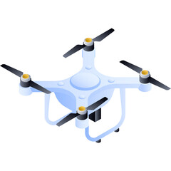 Isometric White Drone with Four Propellers in Aerial View against a Transparent Background