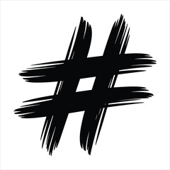 Black hand drawn hashtag symbol on white background social media internet