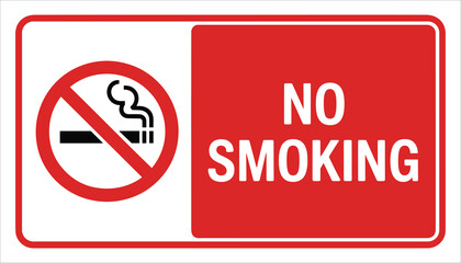 Red and white no smoking sign with cigarette symbol and text smoking ban prohibition