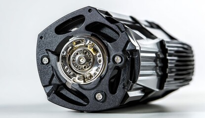 High tech industrial laser module component close up.