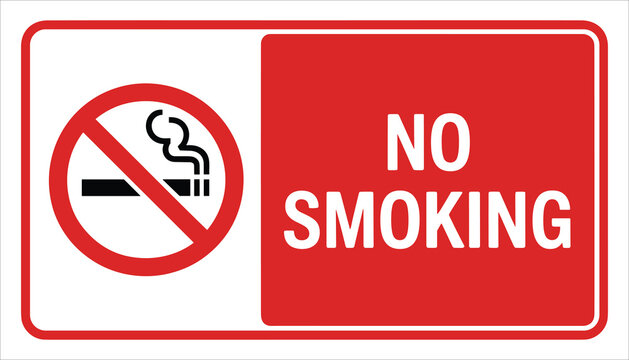 Red and white no smoking sign with cigarette symbol and text smoking ban prohibition