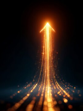 Glowing arrow rising displaying progress and technological growth