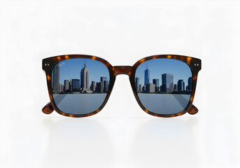 Sunglasses with Reflection on White Background