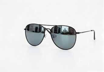 Sunglasses with Reflection on White Background
