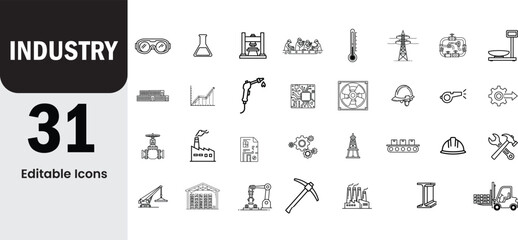 Collection of  industrial icons representing manufacturing and production processes