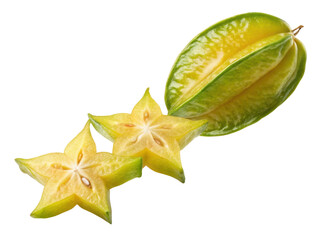 Fototapeta premium Fresh yellow star fruit and carambola slice. healthy tropical food, ripe and isolated for delicious and nutritious diet concept