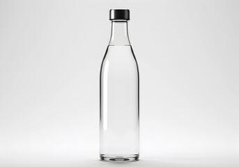 Transparent Glass Water Bottle on White Background