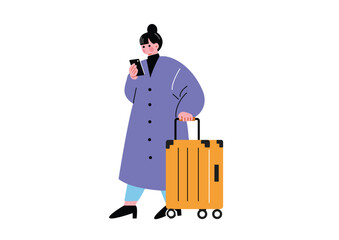 旅行先でスマホウェを操作しながら歩く女性 © Sami