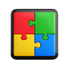Four colorful jigsaw puzzle pieces in a square frame