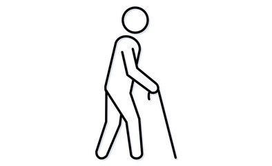 杖を持つ高齢者の人物の線画イラストアイコン