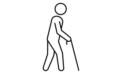 杖を持つ高齢者の人物の線画イラストアイコン