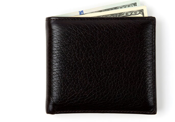 Wallet with Dollar Bills Isolated on White Background