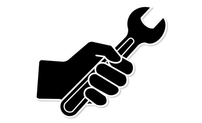 整備作業ツールであるスパナを持つ手の線画