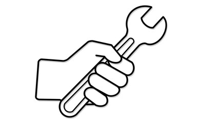 整備作業ツールであるスパナを持つ手の線画