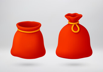 Red santa claus bag 3d stock vector illustration isolated on white background. Holiday gift sack for Christmas.