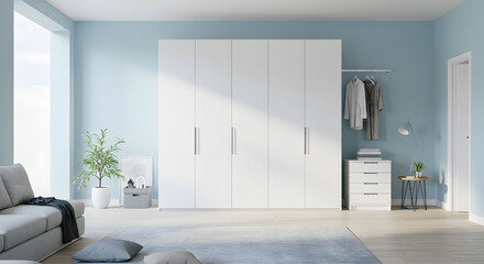 White wardrobe closet on background