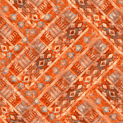 Seamless monochrome orange ethnic tribal pattern.