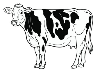 Cow illustration, dairy cattle drawing, Holstein sketch, farm animal artwork, livestock silhouette, agriculture graphic, milk production study, zoology reference, educational art