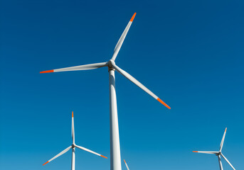 Wind Turbine Blades Rotating in Clear Sky