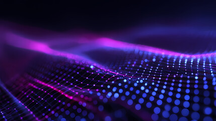 A mesmerizing digital wave in shades of purple and blue, perfect for modern design and technology concepts. The image has a low depth of field, which creates a sense of dynamism