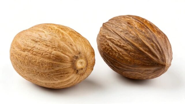 dried nutmeg aromatic ingredient on white background video