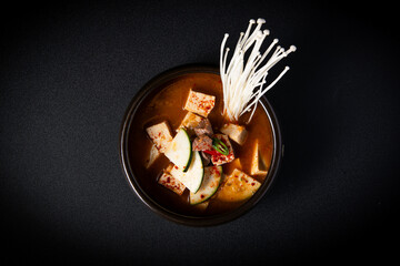 Authentic Korean Doenjang Jjigae with Tofu and Enoki Mushrooms