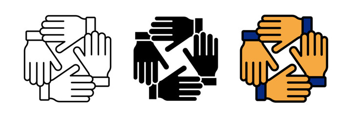 A modern flat-style team collaboration outline icon in colored, filled, and stroke design. Represents teamwork, communication, and group discussion in professional environments.