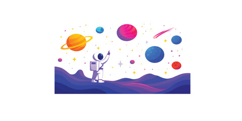 Naklejka premium Print Galaxy and universe exploration vector scene