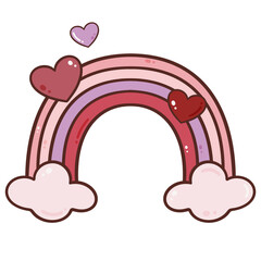 Rainbow with hearts cute Valentine doodle illustration