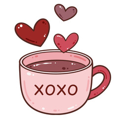 Cup with hearts and XOXO text cute love coffee illustration