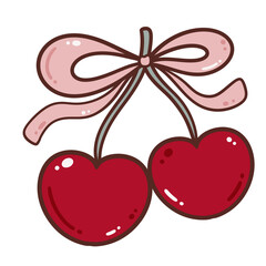 Cherries with ribbon cute love symbol illustration