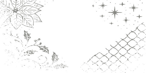 Black and white vintage floral frame illustration with a grunge texture for a retro paper design