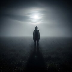 Solitude Under Moonlight - A Figure Contemplating the Unknown.