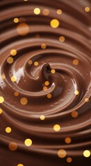 Swirling Chocolate Delight with Golden Bokeh Lights - A Decadent Treat.