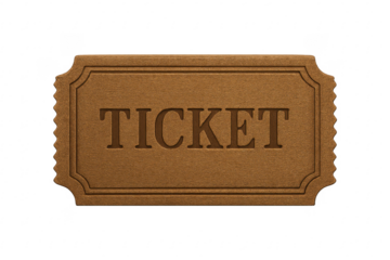 Vintage paper ticket with embossed text on transparent background