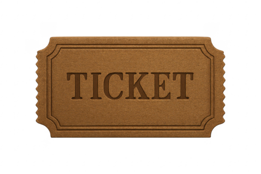 Vintage paper ticket with embossed text on transparent background