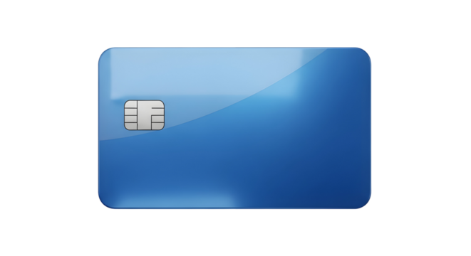 Sleek blue credit card mockup for finance, banking, and modern payment solutions, perfect for digital marketing and business promotions with chip technology