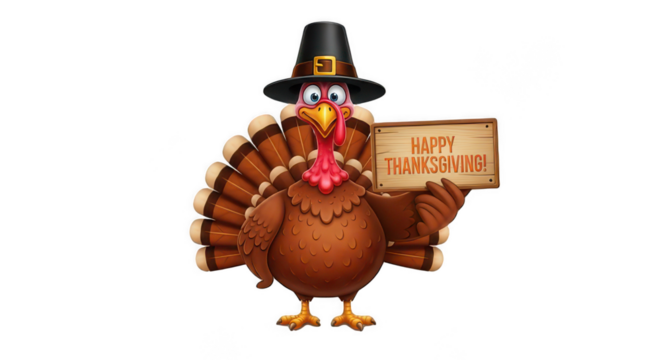 Vector Illustration of a Happy Thanksgiving Celebration Design with Cartoon Turkey, PNG