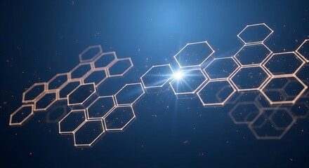 Obraz premium Abstract glowing hexagonal network structure on a dark blue background representing technology, science, data, and digital connectivity