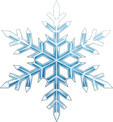 Detailed illustration of a symmetrical blue snowflake on a clean white backdrop