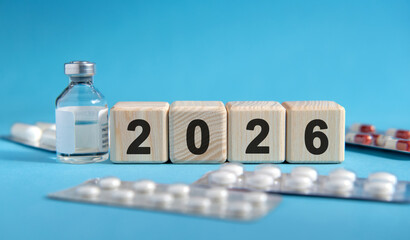 The concept of health in 2026. Tablets for treatment on the table