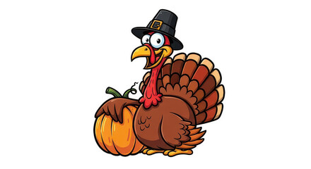 Thanksgiving turkey character holding pumpkin for holiday
