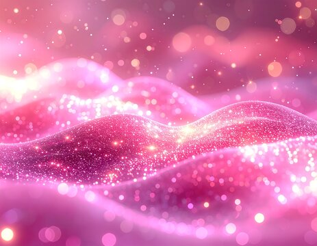 Soft, shimmering pink and gold digital rendering, waves and sparkle