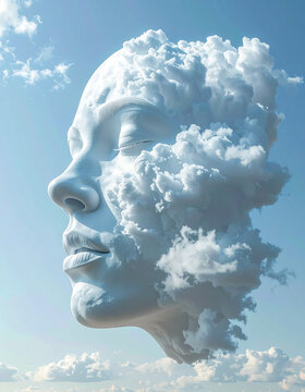Surreal cloud face against a blue sky